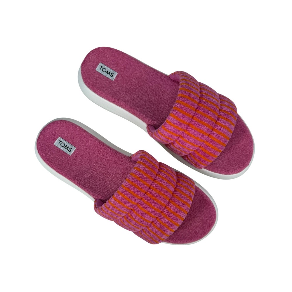 Toms Alpargata Mallow Slide Sandals Womens 9 Pink Striped Terry Platform
